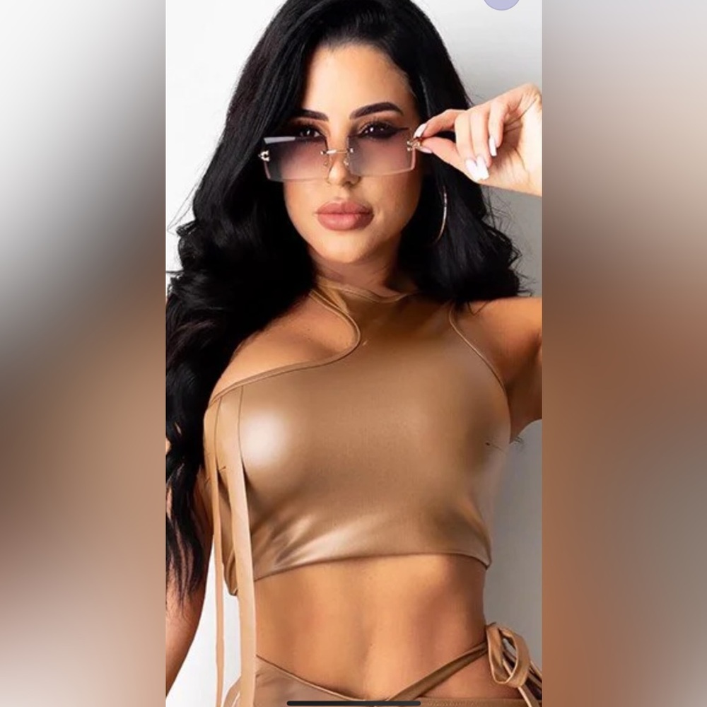 Weird Puss Women Faux Leather Skinny Sling Tracksuit Top
